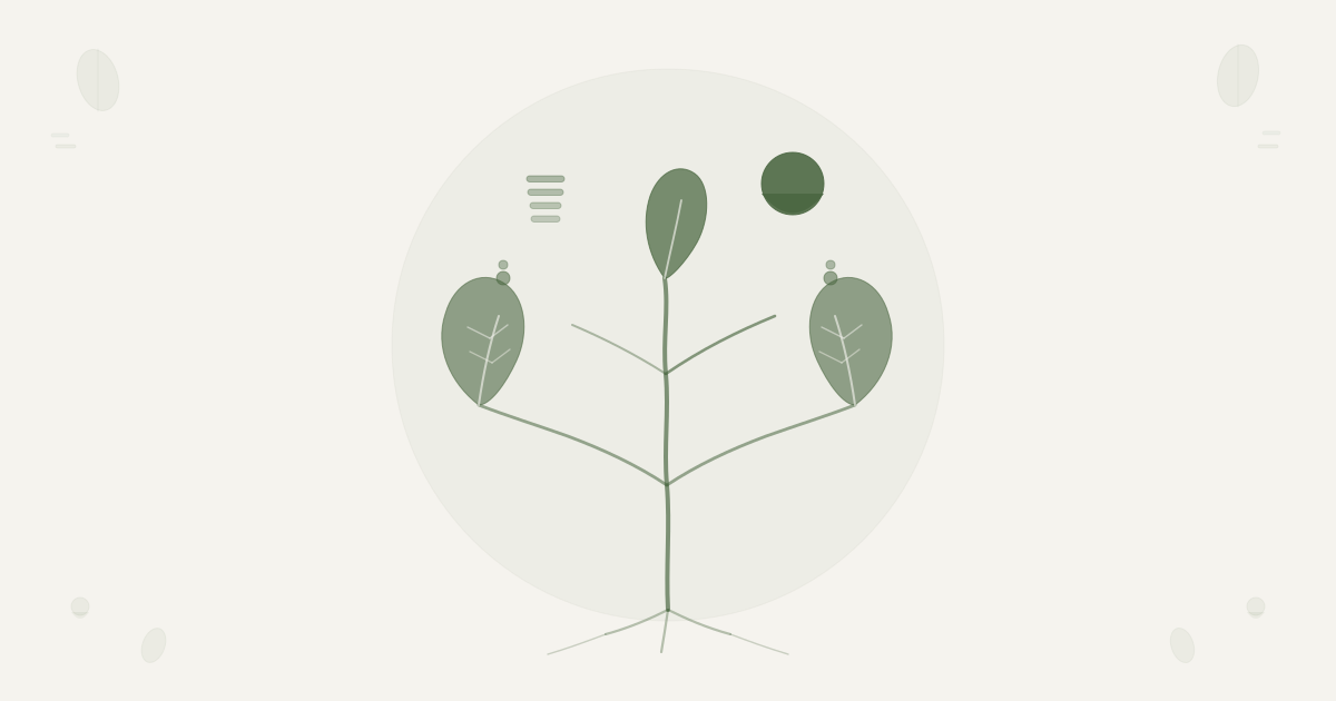 Scandinavian botanical illustration for Sodium and Blood Pressure — asymmetric crown with dominant teardrop representing fluid and sodium balance and alternate grain form representing dietary sodium sources